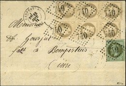 GC 740 / N° 25 + 27 (2 Bandes De 3 Dont Tête-bêche (superbe Centrage)) Càd CARPENTRAS (86) 13 SEPT. 71 Sur Lettre Pour B - 1863-1870 Napoléon III Con Laureles