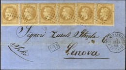 Ancre / N° 28 Bande De 6 Càd Octo CONSTANTINOPLE / PAQ.FR.U N° 2 Sur Lettre Pour Gênes. 1869. - SUP. - R. - 1863-1870 Napoléon III Con Laureles