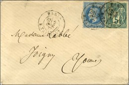 Càd PARIS / R. TAITBOUT / N° 29 + 75 Sur Lettre Pour Joigny. 1877. - TB / SUP. - 1863-1870 Napoleon III Gelauwerd