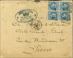 GC 732 / N° 29 Bloc De 4 (1 Ex Variété à La Corne) Càd T 17 CARCASSONNE (10) Sur Lettre 3 Ports Pour Paris. 1870. - TB / - 1863-1870 Napoléon III Con Laureles