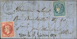 GC 4049 / N° 32 + 45 Càd T 16 UGINE (88) 6 JANV. 71 Sur Boule De Moulins, Mention Manuscrite D'arrivée '' Reçu Le 15 Fév - 1863-1870 Napoléon III Con Laureles