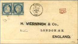 Etoile / N° 37A Paire Tête-bêche Papier Jaunâtre Avec Superbe Centrage Càd PARIS (60) Sur Lettre Imprimée Pour Londres.  - 1870 Beleg Van Parijs