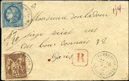 Càd T 18 LES HERMITES / INDRE-ET-LOIRE / N° 46 Très Belles Marges + N° 67 Sur Lettre Recommandée Pour Paris. Exceptionne - 1870 Uitgave Van Bordeaux