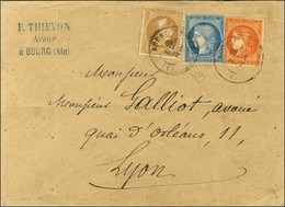 Càd T 17 BOURG-EN-BRESSE (1) / N° 28 + 37 + 48 Sur Lettre 3 Ports (tarif Du 1 Septembre 1871) Pour Lyon. 1874. Exception - 1870 Uitgave Van Bordeaux