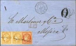 Ancre / N° 43 Paire + 48 Càd Octo HAVANE / PAQ. FR.B N° 1 Sur Lettre Pour Mexico. Au Recto, Taxe Tampon 4. 1871. Excepti - 1870 Bordeaux Printing