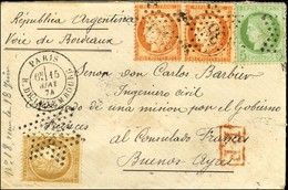 Etoile 35 / N° 38 Paire + 53 + 59 Càd PARIS / R. DE LUXEMBOURG Sur Lettre Pour Le Consulat De France à Buenos Ayres. 187 - 1871-1875 Ceres