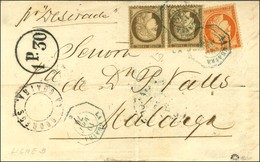 Càd Octo Bleu LA GUAYRA / * 19 AOUT 76 / N° 38 + 56 Paire Sur Lettre Pour Malaga, Au Recto Taxe Espagnole 1P.30. - TB /  - 1871-1875 Cérès