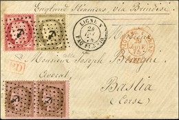 Ancre / N° 56 + 57 + 58 Paire Càd LIGNE N / PAQ.FR. N° 10 Sur Lettre Pour Bastia. 1874. - SUP. - R. - 1871-1875 Ceres