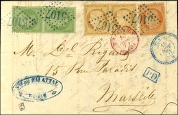 GC Bleu 5107 / N° 20 Paire + 38 + 59 Paire Càd Bleu TUNIS / * Sur Lettre Pour Marseille. 1871. - SUP. - R. - 1871-1875 Cérès