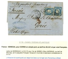 GC 532 / N° 60 (2) Càd T 17 BORDEAUX (32) Sur Lettre Pour Gorée. 1872. - TB. - R. - 1871-1875 Ceres