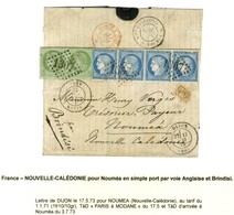 GC 1307 / N° 53 Paire + 60 Bande De 4 (1 Ex. Pd) Càd T 17 DIJON (20) Sur Lettre Pour Nouméa Par La Voie De Brindisi, Au  - 1871-1875 Ceres