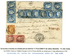 Càd PARIS / PL. DU THEATRE FRANCAIS / N° 38 + 57 Paire + 60 (11) Sur Lettre Chargée Pour Blois (légère Déchirure Sur La  - 1871-1875 Ceres
