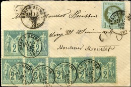 Càd T 16 MERY-S-SEINE (9) / N° 50 + 74 (bande De 5 + Paire) Sur Lettre Adressée Localement. Exceptionelle Combinaison D' - 1876-1878 Sage (Type I)