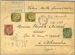 Càd AFFRANCHISSEMENTS / TOULOUSE / N° 75 + 82 (2) + 98 Sur Lettre Chargée Pour Alexandrie (Egypte). Au Recto, Descriptif - 1876-1878 Sage (Typ I)