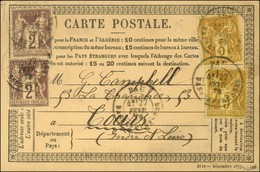 Càd T 18 PAU / BASSES PYRENEES / N° 85 (2) + 86 (2) Sur Carte Précurseur Pour Tours. 1879. Exceptionnel Affranchissement - 1876-1878 Sage (Typ I)