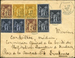 Cachet Bleu PARIS / DEPART / N° 83 (5) + 85 (2) + 86 (2) Sur Lettre Pour Toulouse. 1878. Superbe Affranchissement. - SUP - 1876-1878 Sage (Type I)