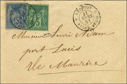 Càd REUNION / SAINT DENIS / France N° 75 + 90 Sur Lettre Pour Port Louis, Ile Maurice. 1881. Exceptionnel Usage De Timbr - 1876-1878 Sage (Type I)
