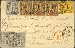 Càd T 18 JARZE  / MAINE ET LOIRE / N° 85 (3) + 87 (3) + 92 Sur Lettre Recommandée Pour Paris. 1881. Les Lettres Recomman - 1876-1878 Sage (Type I)