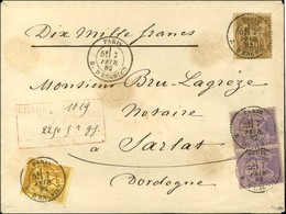 Càd PARIS / R. D'ENGHIEN / N° 80 + 92 + 95 Paire Sur Lettre Chargée (descriptif Rouge Au Recto) Pour Sarlat. 1882. - SUP - 1876-1878 Sage (Type I)