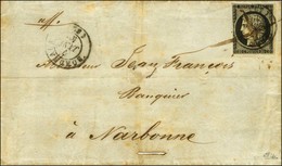 Plume + Càd T 15 BORDEAUX (32) 7 JANV. 49 / N° 3 (leg Def) Sur Lettre Pour Narbonne. - TB. - R. - 1849-1850 Ceres