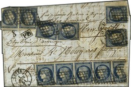 Grille / N° 4 (11) (nombreux Defs) Càd T 15 CETTE (33) Sur Lettre Pour New York. Au Recto, Càd D'arrivée 1851. Exception - 1849-1850 Cérès