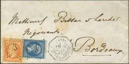 Etoile 3 / N° 22 + 23 Paire Càd Octo De Lev Ex PARIS / PL. DE LA MADELEINE 1E Sur Lettre 2 Ports Pour Bordeaux. 1864. -  - 1863-1870 Napoléon III Con Laureles