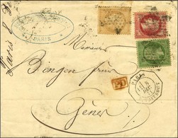 Etoile 22 / N° 20 + 32 + 59 Càd Octo De Lev Ex PARIS / R. TAITBOUT 1E Sur Lettre Pour Gênes. 1871. - TB. - R. - 1863-1870 Napoléon III Con Laureles