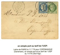 Càd PARIS (60) / N° 53 + 60 Sur Lettre Pour Copenhague. Au Verso, Càd D'arrivée. 1876. - TB. - 1871-1875 Ceres