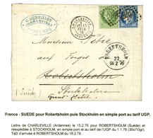 GC 898 / N° 53 + 60 Càd T 18 CHARLEVILLE / ARDENNES Sur Lettre Adressée à Robertsholm (Suède) Et Réexpédiée à Stockholm. - 1871-1875 Ceres