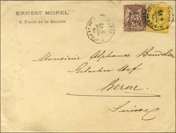 Càd Octo De Lev. Exp. PARIS / PL. DE LA BOURSE E1 / N° 67 + 92 Sur Lettre Pour Bern. 1883. - TB / SUP. - 1876-1878 Sage (Type I)