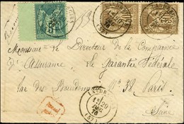 Càd T 17 LANDRECIES (57) / N° 69 Paire + 75 Bdf Sur Lettre Recommandée (1ère Période) Pour Paris. 1878. - TB / SUP. - 1876-1878 Sage (Type I)