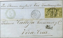 Càd BORDEAUX / ETRANGER / N° 72 Paire Sur Lettre 2 Ports Pour Vera Cruz. Au Recto, Taxe 25cs Pour L'acheminement Intérie - 1876-1878 Sage (Type I)