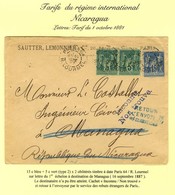 Càd PARIS 64 / R. LOURMEL / N° 75 (2) + N° 90 Sur Lettre Pour Managua Réexpédiée, Au Recto Griffes Bleues Inconnu / Non  - 1876-1878 Sage (Type I)