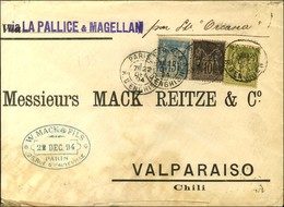 Càd PARIS 4 / R. D'ENGHIEN / N° 82 + 89 + 90 Sur Lettre Pour Valparaiso Par La Voie De Magellan. 1894. - TB. - 1876-1878 Sage (Type I)