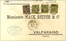 Càd PARIS / R. D'ENGHIEN / N° 82 (3) + 97 Sur Lettre Pour Valparaiso Par La Voie De Magellan. 1897. - TB. - 1876-1878 Sage (Type I)