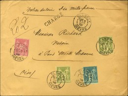 Càd CLAMECY / NIEVRE / N° 75 + 82 (2) + 98 Sur Lettre Chargée. 1898. - SUP. - 1876-1878 Sage (Type I)