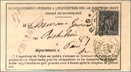 Cachet D'essai PARIS / PLACE DE LA BOURSE (type I) / N° 89 Sur Avis De Réception. 1880. - TB / SUP. - 1876-1878 Sage (Type I)