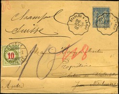 Càd Ambulant ETAPES A ARRAS / N° 90 Sur Lettre Insuffisamment Affranchie Pour Genève Taxe Suisse 10c Obl Càd GENEVE à L' - 1876-1878 Sage (Type I)