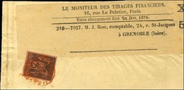 Càd Rouge Imprimé PP / N° 91 Sur Bande D'imprimé Pour Grenoble. 1879. - TB. - 1876-1878 Sage (Type I)