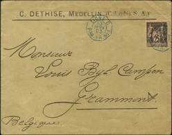 Càd Octo Bleu LIGNE D / PAQ. FR N° 1 / N° 97 Sur Lettre De Medellin Pour La Belgique. 1893. - SUP. - 1876-1878 Sage (Type I)