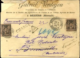 Càd BEZIERS / HERAULT / N° 97 Sur Lettre Chargée Pour Bonneville Reexpédiée Au Tarif Frontalier Pour Genève. - TB. - 1876-1878 Sage (Type I)