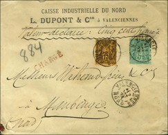 Càd VALENCIENNES / NORD / N° 75 + 99 Sur Lettre Chargée Pour Maubeuge. 1893. - TB / SUP. - 1876-1878 Sage (Type I)