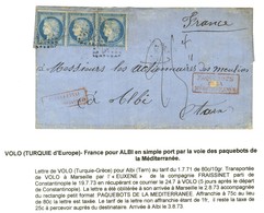 GC 2240 / N° 60 Bande De 3 Sur Lettre Insuffisamment Affranchie à 75c Au Lieu De 80 Datée De Volo Le 24 Juillet 1873 Rem - Posta Marittima