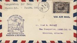 Canada Air Mail First Official Flight Machin To Kenora Cerf Biche Inauguration Air Mail Machin Ont. Kenora Ont - Luchtpost