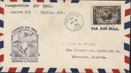 Canada Air Mail First Official Flight Kenora To Machin Inauguration Air Mail Kenora Ont Machin Ont. CAD Kenora My 19 36 - Posta Aerea