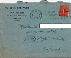 LAC 1932 - Entête - HOTEL DE BRETAGNE  à  NANTES - Cachet Nantes Sur Semeuse Lignée 50c - 1921-1960: Modern Period