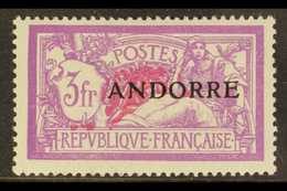 FRENCH POST OFFICES  1931 3F Deep Mauve & Carmine "ANDORRA" Overprinted, Yv 20, SG F20, Fine Mint  For More Images, Plea - Andere & Zonder Classificatie