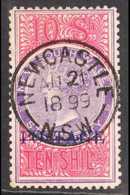 NEW SOUTH WALES  1894-1904 10s Violet & Aniline Crimson "POSTAGE" Overprint Perf 12, SG 276b, Fine Used With Superb 'soc - Sonstige & Ohne Zuordnung