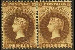 SOUTH AUSTRALIA  1868-79 1s Dark Red Brown (p11½-12½), SG 82, Fine Mint Pair With Partial Double Print To Left Stamp. Lo - Other & Unclassified