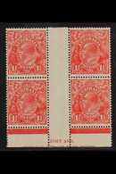 1926-30  1½d Scarlet KGV Head Perf 14, SG 87, Fine Mint ASH IMPRINT (N Over N) BLOCK Of 4 With Variety J (notch Inside R - Andere & Zonder Classificatie